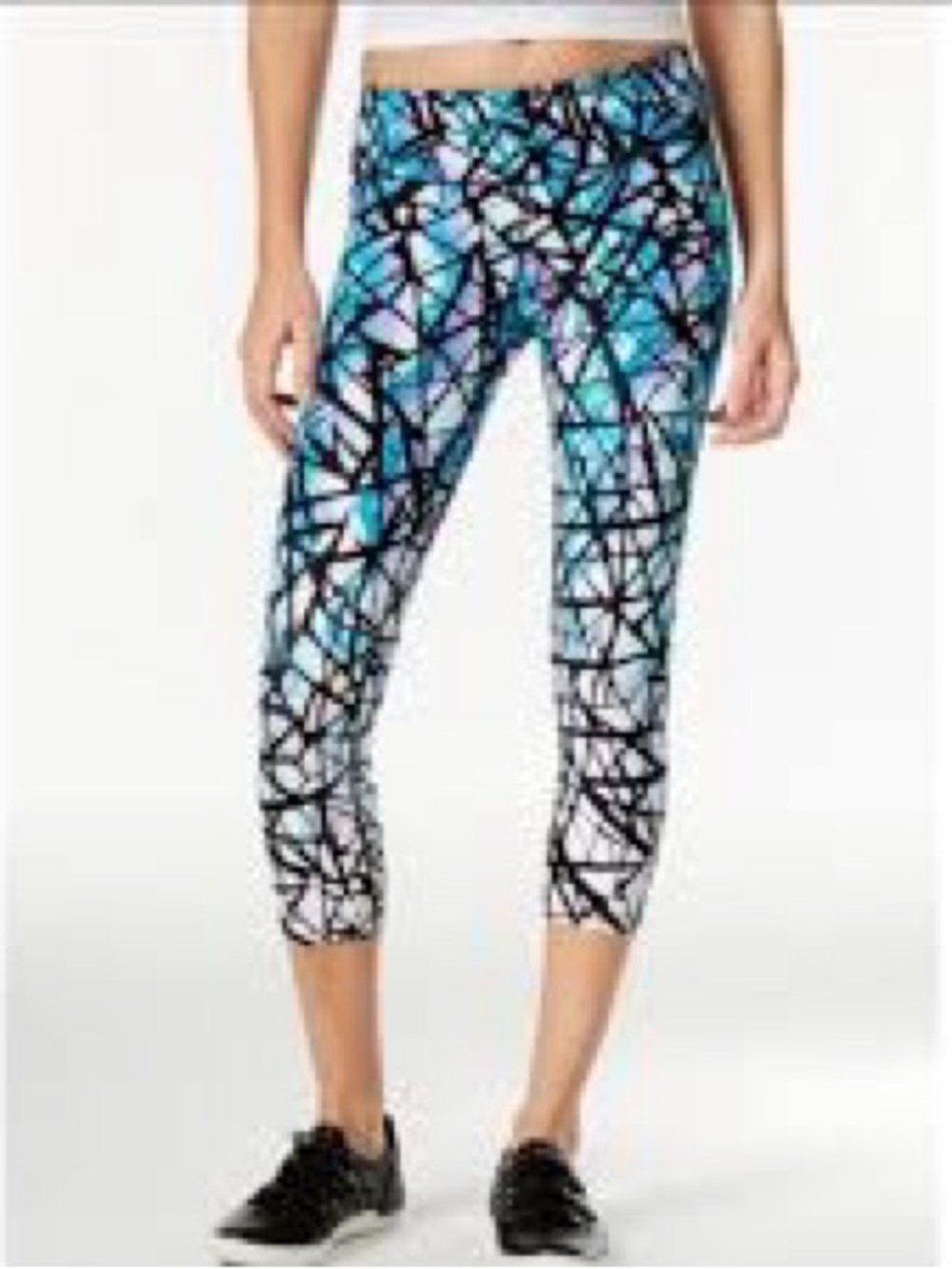 Calvin Klein Black & Turquoise Abstract Capri Leggings
